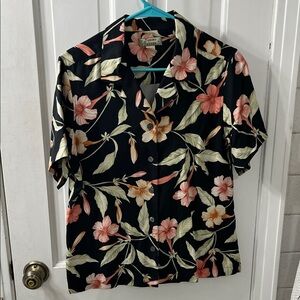 Tommy Bahama Silk Short Sleeve Blouse in a Vibrant Tropical Floral Print